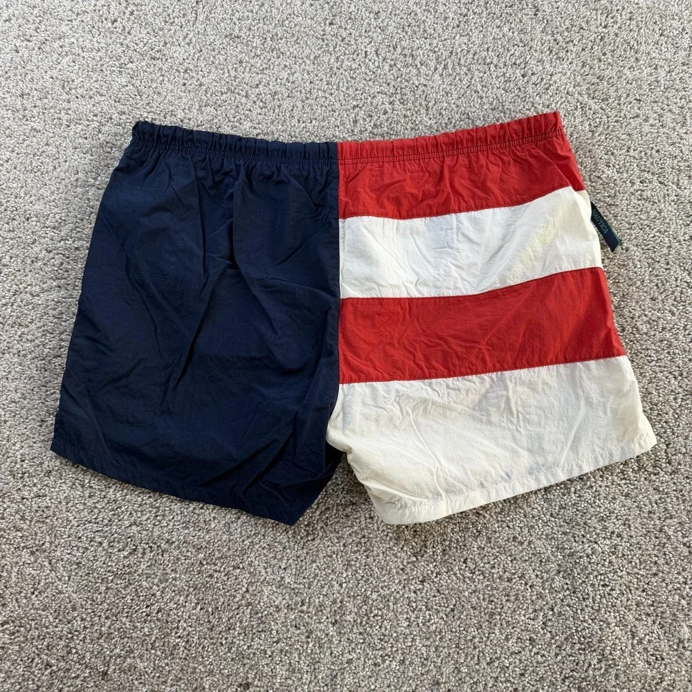 Vintage Nautica Swim Shorts Mens XL Red White Blue Flag Trunks Lined Patriotic